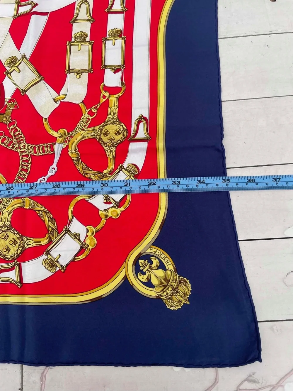 Hermes Red Navy Cream Silk Scarf with Equestrian Print - Picture 11 of 12